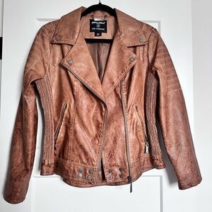 Jou Jou Cognac Brown Faux Leather Moto Jacket